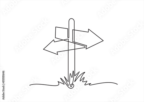 Road direction sign arrows isolated on white background. Continuous one line drawing. Vector illustration for banner, web, design element, template,