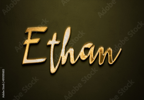 Old gold text effect of name Ethan with 3D glossy style Mockup photo