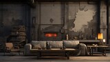 Curate a post-apocalyptic living room with salvaged materials and rugged, industrial design