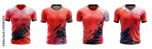set of soccer jersey mockup templates with red, black abstract patterns with front view, generated ai