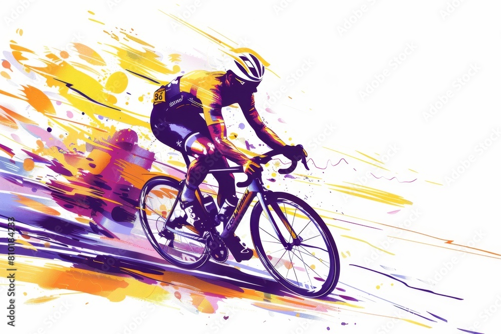 Fototapeta premium cyclist in the style of Colorful graffiti splashes, simple lines, colorful ink wash paintings on a white background Generative AI