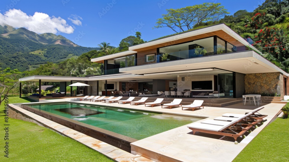 Fototapeta premium Smart glass windows in an ultra-modern house, capable of