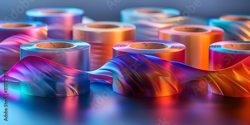 Variety of Modern Designs and Textures in Holographic Iridescent Adhesive Tape. Concept Holographic Iridescent Tape, Modern Designs, Texture Variety, Adhesive Tape, Colorful Creations