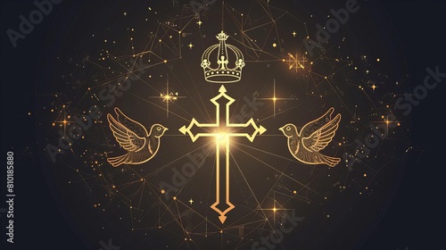 abstract background with holy trinity symbols dove cross crown elegant illustration photo