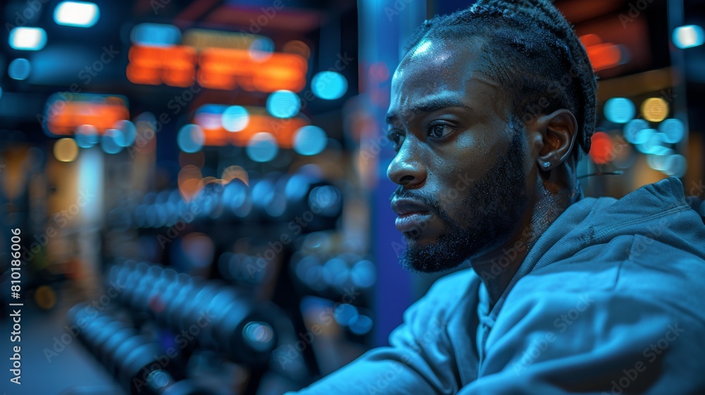 A powerful scene unfolds in the gym as a determined man, clad in sportswear, engages in a focused A powerful scene unfolds in the gym as a determined man, clad in sportswear, engages in a focused