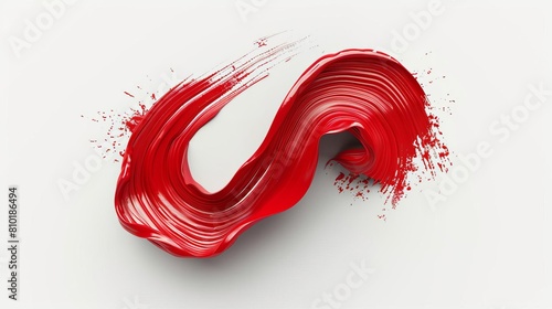 abstract twisted red brush stroke shape on white background 3d rendering