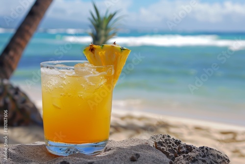 Refreshing Drink on Sandy Beach