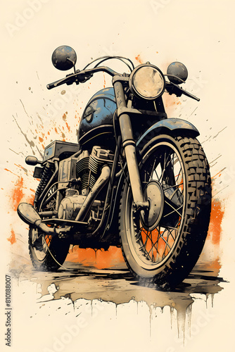 Fotografie vintage illustration of a  motorcycle, vintage motorcycle illustration, riding a