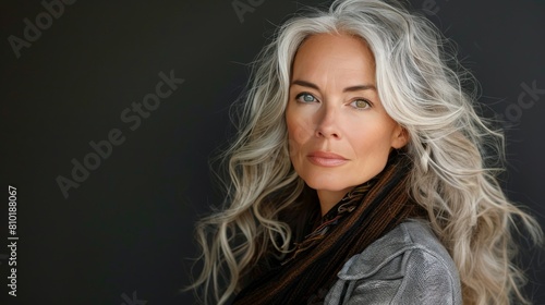 Woman With Grey Hair and Scarf