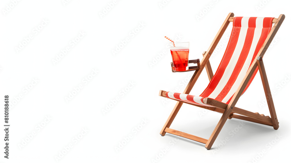 Beach chair and drink holder isolated on white background, vintage, png
