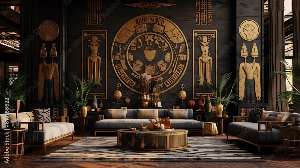 Form an ancient Egyptian-inspired living room with hieroglyphic ...