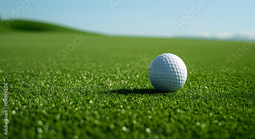 A golf ball sits on a grassy hill.
