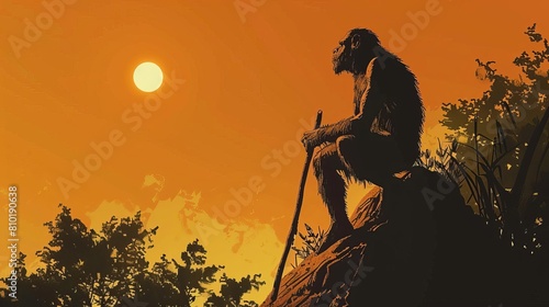 chronicles of prehistoric life primitive man early human existence ancient tools and culture evolutionary survival digital illustration photo