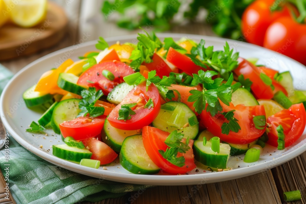 Fresh Summer Salad With Cucumbers and Tomatoes Fresh Summer Salad With Cucumbers and Tomatoes