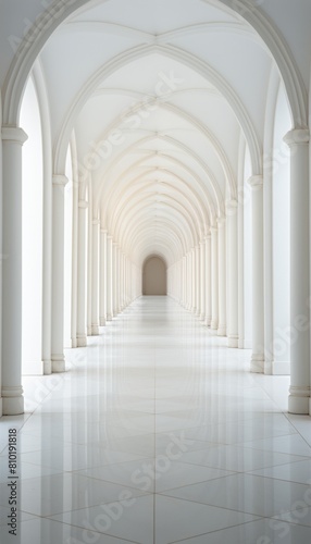 Empty Hallway With Columns and Arches