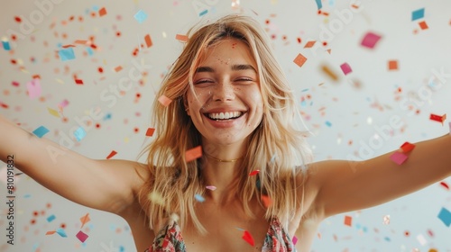 Woman in White Tank Top Surrounded by Confetti