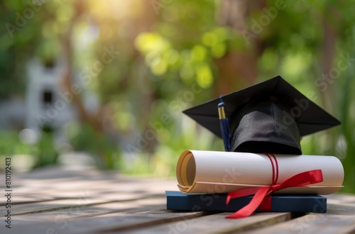 Graduation Cap and Diploma on Ground