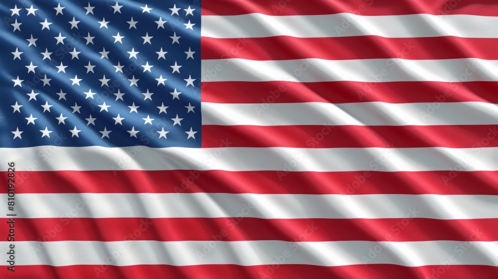 The image shows a detailed, realistic American flag waving in the wind. The image shows a detailed, realistic American flag waving in the wind.