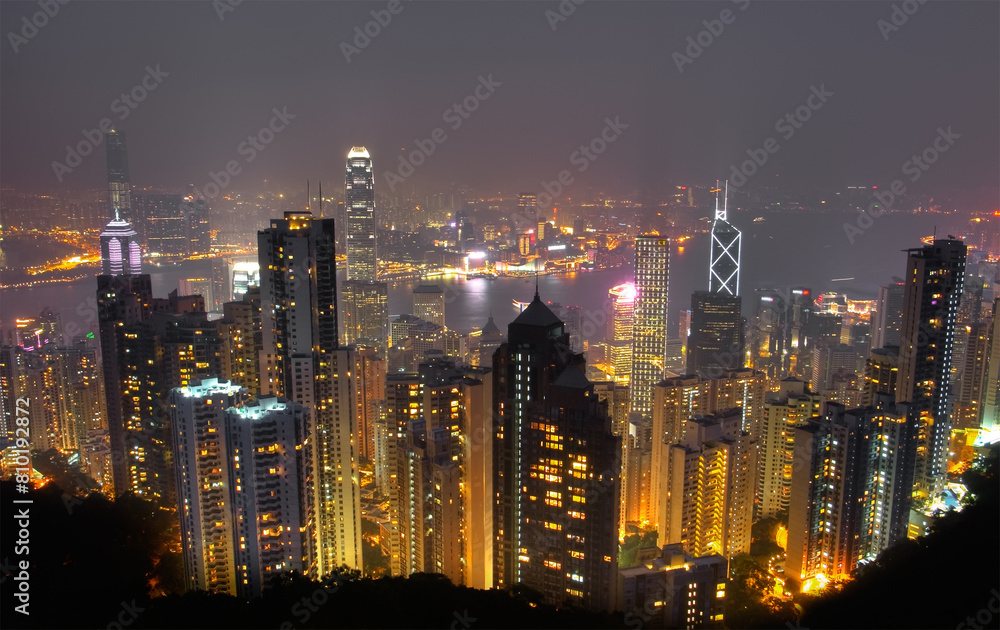 Hong kong night skyline panorama