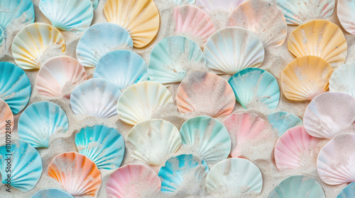 Wallpaper Mural soft toned scallop shells in a seamless pattern on sand Torontodigital.ca