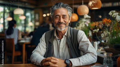 Man Sitting at Table in Restaurant