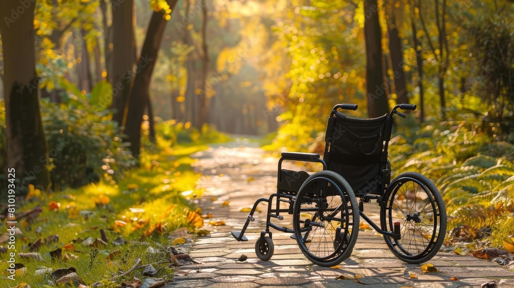 Fototapeta premium empty modern wheelchair on outdoor path accessibility concept photo