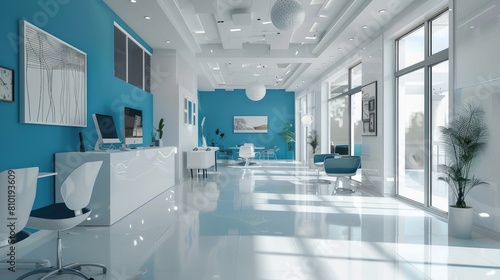 Modern white and blue open space office interior realistic © Ahtesham