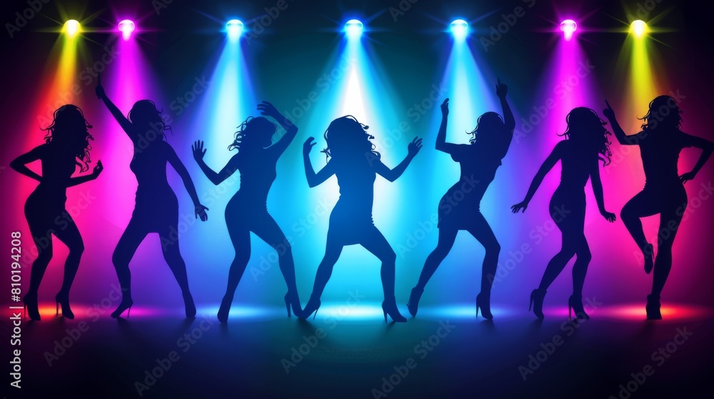 Illustrate a vibrant scene of a diverse group of friends gathered at a 70s disco club, dancing under glittering lights Illustrate a vibrant scene of a diverse group of friends gathered at a 70s disco club, dancing under glittering lights