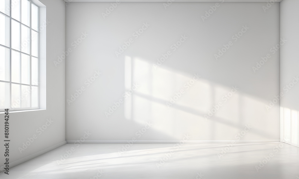 Fototapeta premium Sunlit Window Shadow in White Room for Minimalistic Presentations