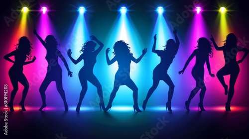 Illustrate a vibrant scene of a diverse group of friends gathered at a 70s disco club  dancing under glittering lights