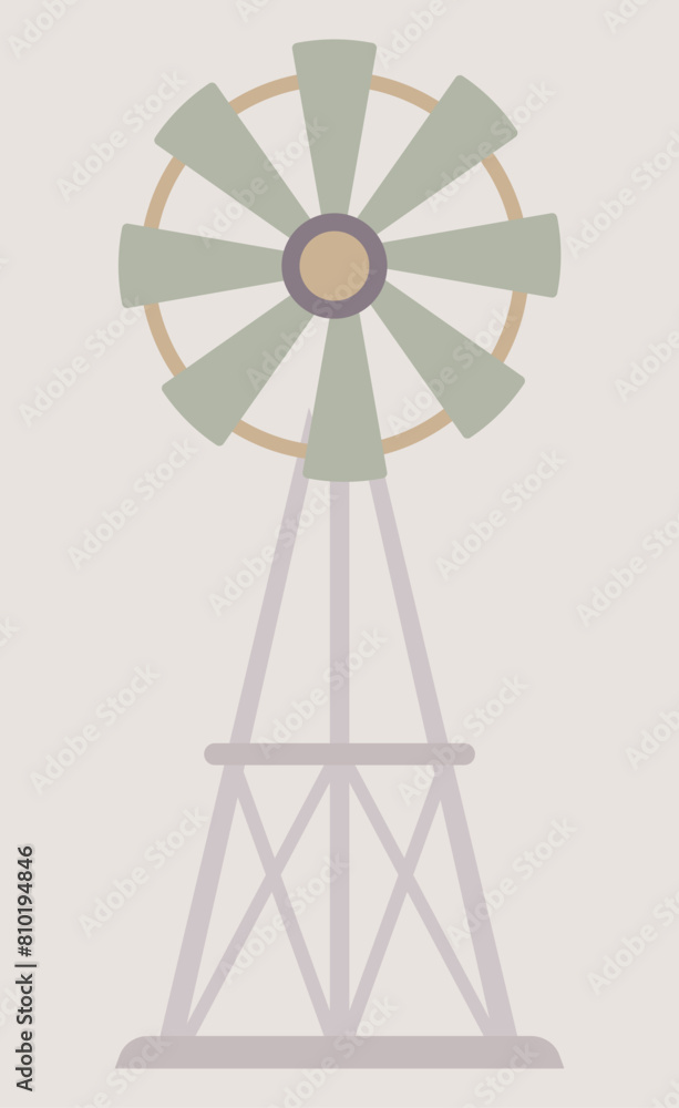 Windmill tower in flat design. Agriculture renewable resource technology. Vector illustration isolated. Windmill tower in flat design. Agriculture renewable resource technology. Vector illustration isolated.