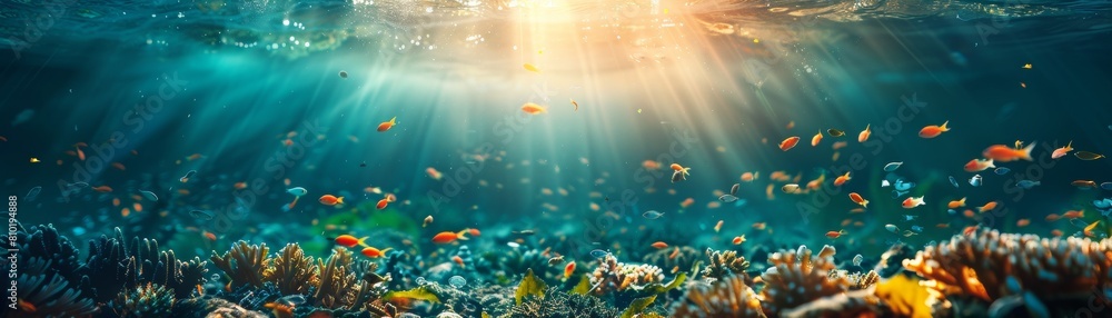 Naklejka premium Underwater world full of life and color. A beautiful sight to behold.grass and light