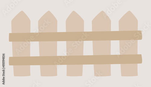 Wooden fence for farm in flat design. Countryside barrier with planks. Vector illustration isolated.