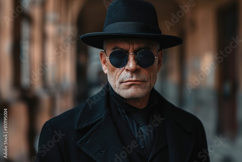 portrait of man with black hat, with various expressions, focal points and backgrounds. © Samu Carvajal