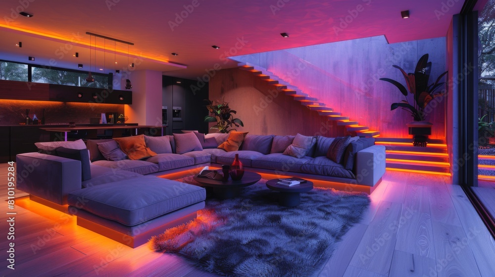 Picture a cozy evening in the modern basement as the family gathers around the bar area, enjoying drinks and snacks Picture a cozy evening in the modern basement as the family gathers around the bar area, enjoying drinks and snacks