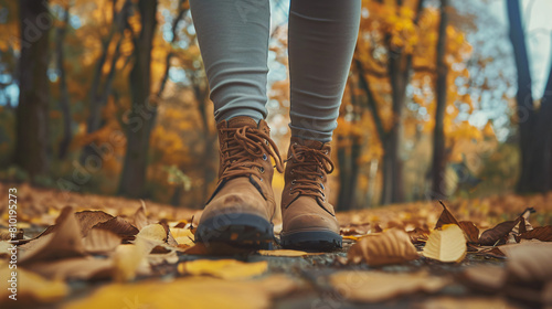Legs of young woman in autumn park