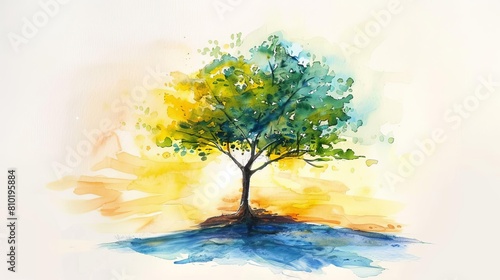inspiring watercolor illustration of a tiny mustard seed growing into a majestic tree symbolizing faith and potential watercolor