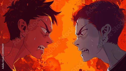 intense facetoface confrontation between two angry anime boys digital illustration photo