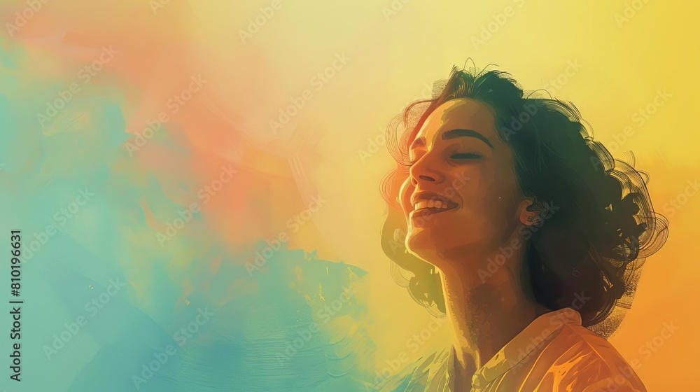 joyful young woman in soft pastel studio with gradient background digital illustration joyful young woman in soft pastel studio with gradient background digital illustration