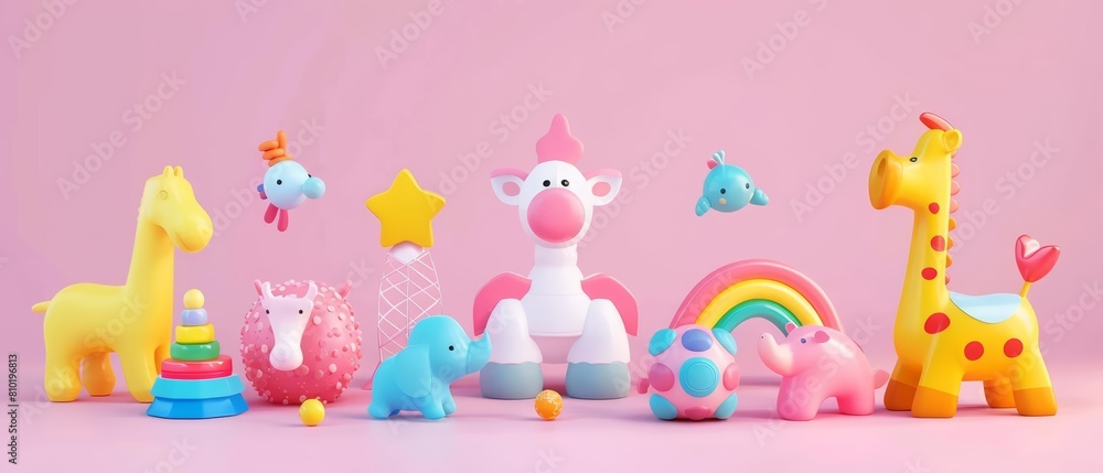 A kawaii isometric toy set, inviting joy and play with adorable designs, model isolated on solid color background A kawaii isometric toy set, inviting joy and play with adorable designs, model isolated on solid color background