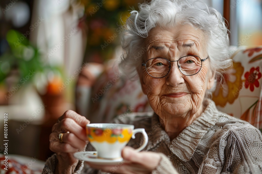 Comforting Elderly Woman Enjoying Tea Time Comforting Elderly Woman Enjoying Tea Time