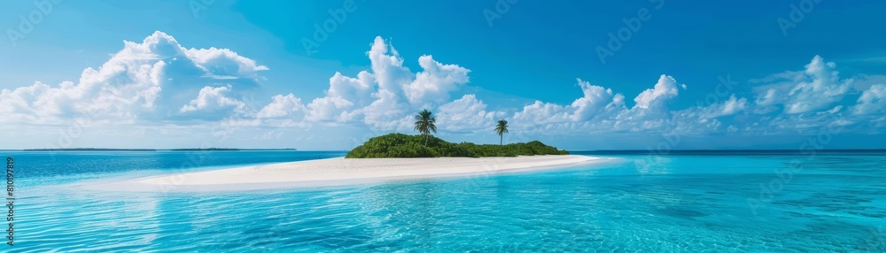 Amazing landscape view of Atoll, where the tranquil blues dominate in a minimalist style, enhancing its pristine beauty, synth wave