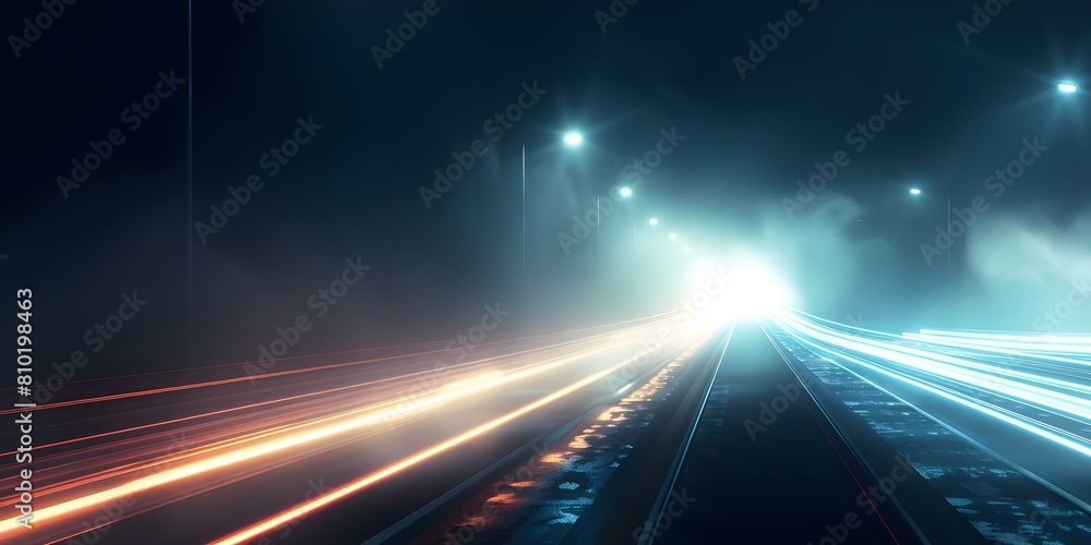 Neon Lights at Night: Futuristic Scifi Stock Photo with Long Exposure. Concept Neon Lights, Night Photography, Scifi Theme, Long Exposure, Futuristic Technology