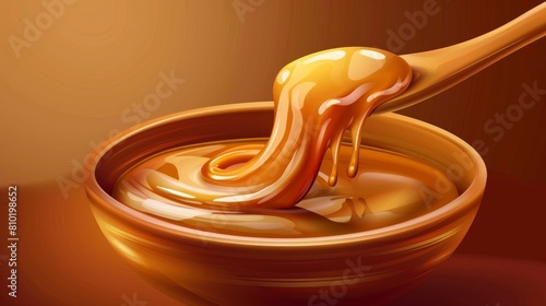 A highly detailed and realistic vector illustration of rich, glossy sweet caramel sauce, perfect for culinary designs.