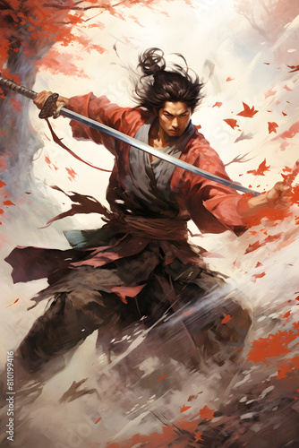 illustration of a samurai, samurai warr5ior illustration, samurai, illustrated sword fighter