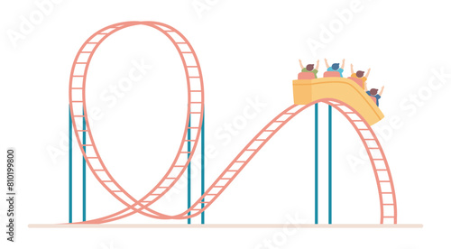 Roller coaster in flat design. Extreme attraction at amusement park. Vector illustration isolated.