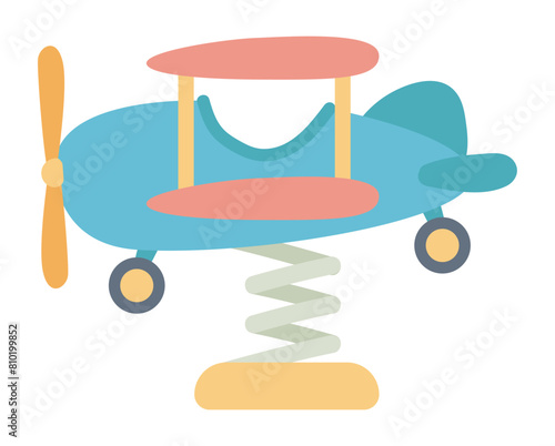 Plane spring rider in flat design. Rocking attraction at playground park. Vector illustration isolated.