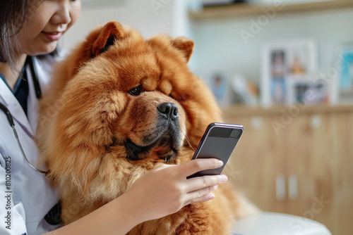 Veterinarian with cute chow chow dog photo