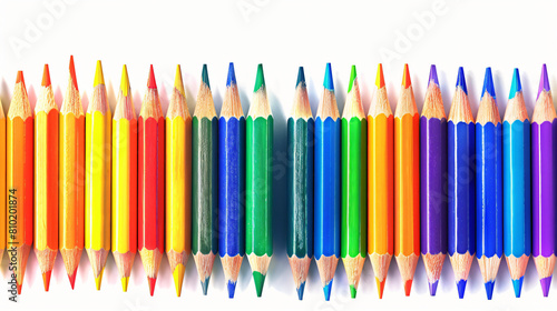 Many colorful pencils isolated on white background