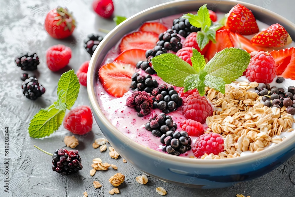 colorful healthy smoothie bowl with fresh fruits berries and granola delicious and nutritious breakfast idea food photography flatlay colorful healthy smoothie bowl with fresh fruits berries and granola delicious and nutritious breakfast idea food photography flatlay